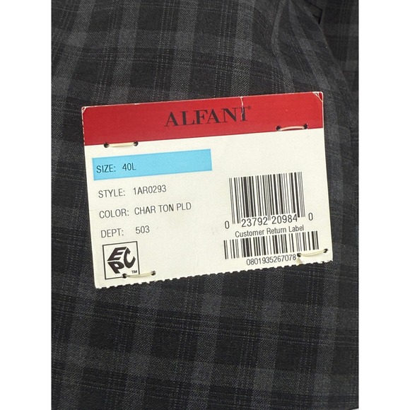 Alfani Mens 40L Slim Fit Char Ton Pld Gray Plaid Blazer Jacket Sport Coat NEW - Picture 5 of 9